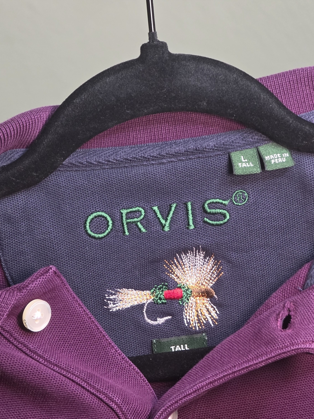 Orvis Purple Polo with Embroidered Fishing Fly Y2k VINTAGE - Picture 3 of 3